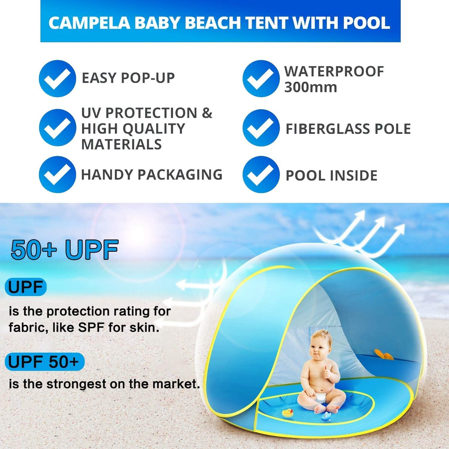 Pop-Up Baby Beach Tent with Pool – UPF 50+ UV Protection