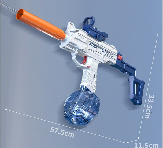 Electric water gun blue version with silencer and dual clips for outdoor play