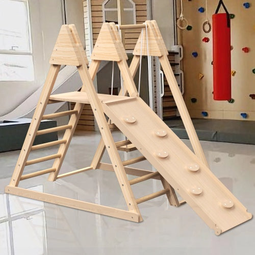 🌟 Montessori Wooden Climbing Gym – Foldable Indoor Jungle Playset for Toddlers