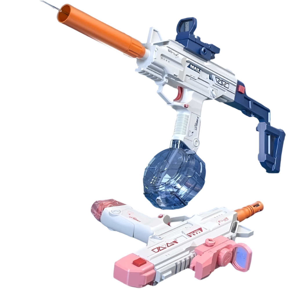 Electric water gun blue version with silencer and dual clips for outdoor play
