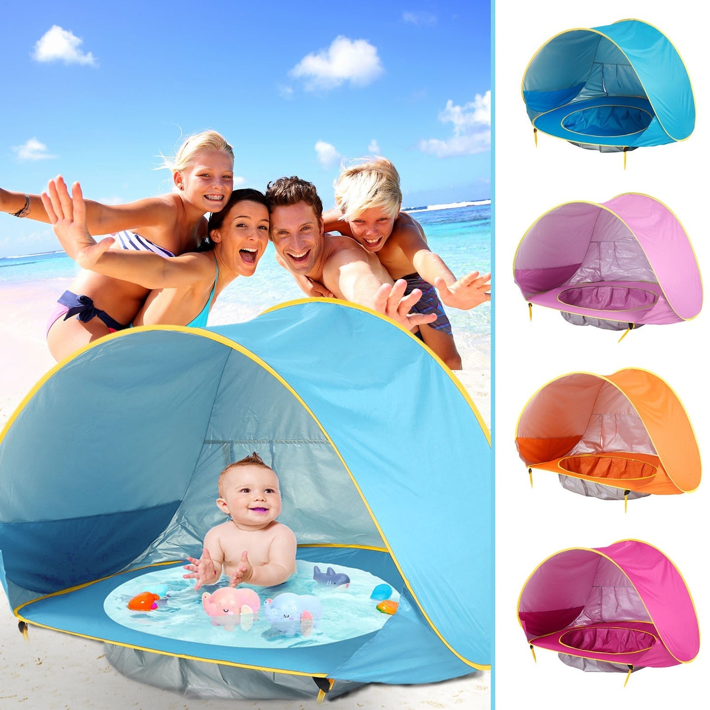 Pop-Up Baby Beach Tent with Pool – UPF 50+ UV Protection