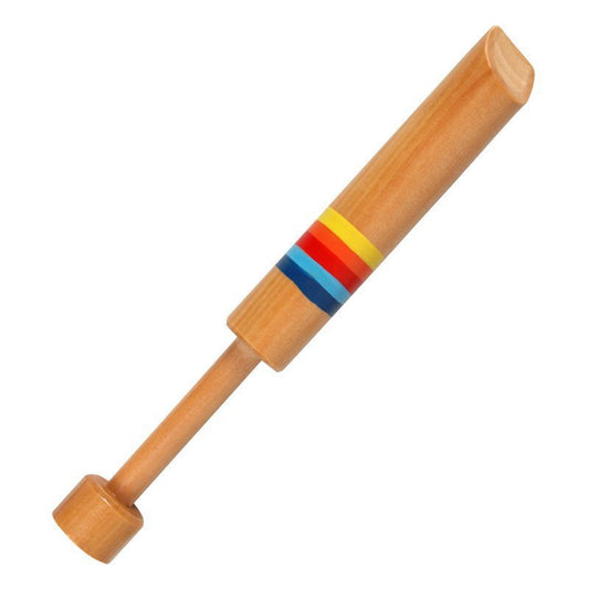 Wooden rainbow Montessori flute with slide function for baby learning.