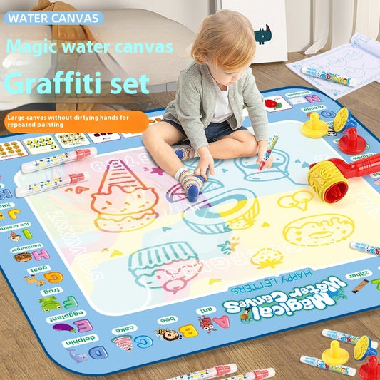 child drawing on a Montessori-inspired magic water mat