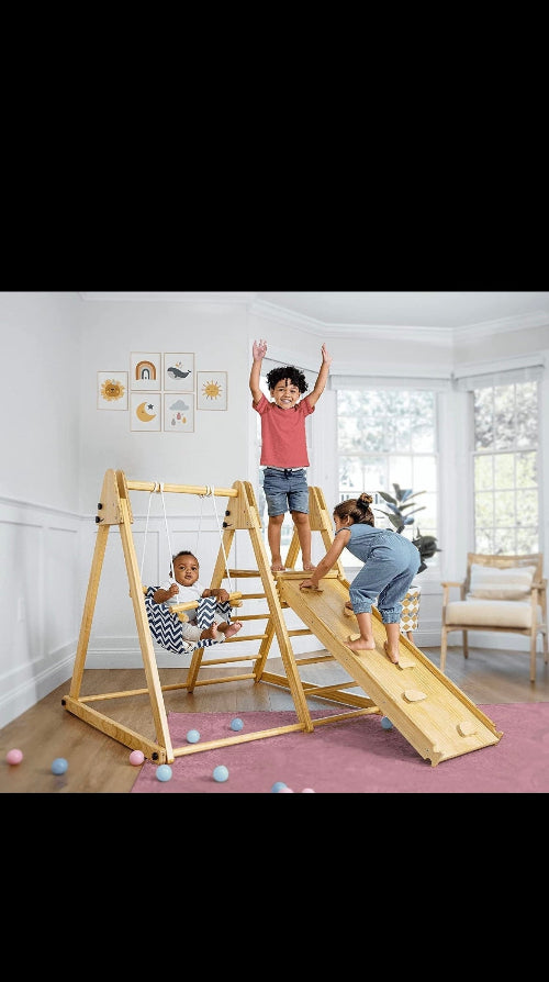 🌟 Montessori Wooden Climbing Gym – Foldable Indoor Jungle Playset for Toddlers