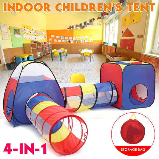 Colorful 3-in-1 kids play tent with tunnels and ball pit