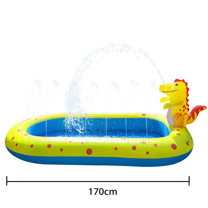 Inflatable sprinkler water pad for toddlers with dino sprayer, perfect for outdoor summer play and water fun.
