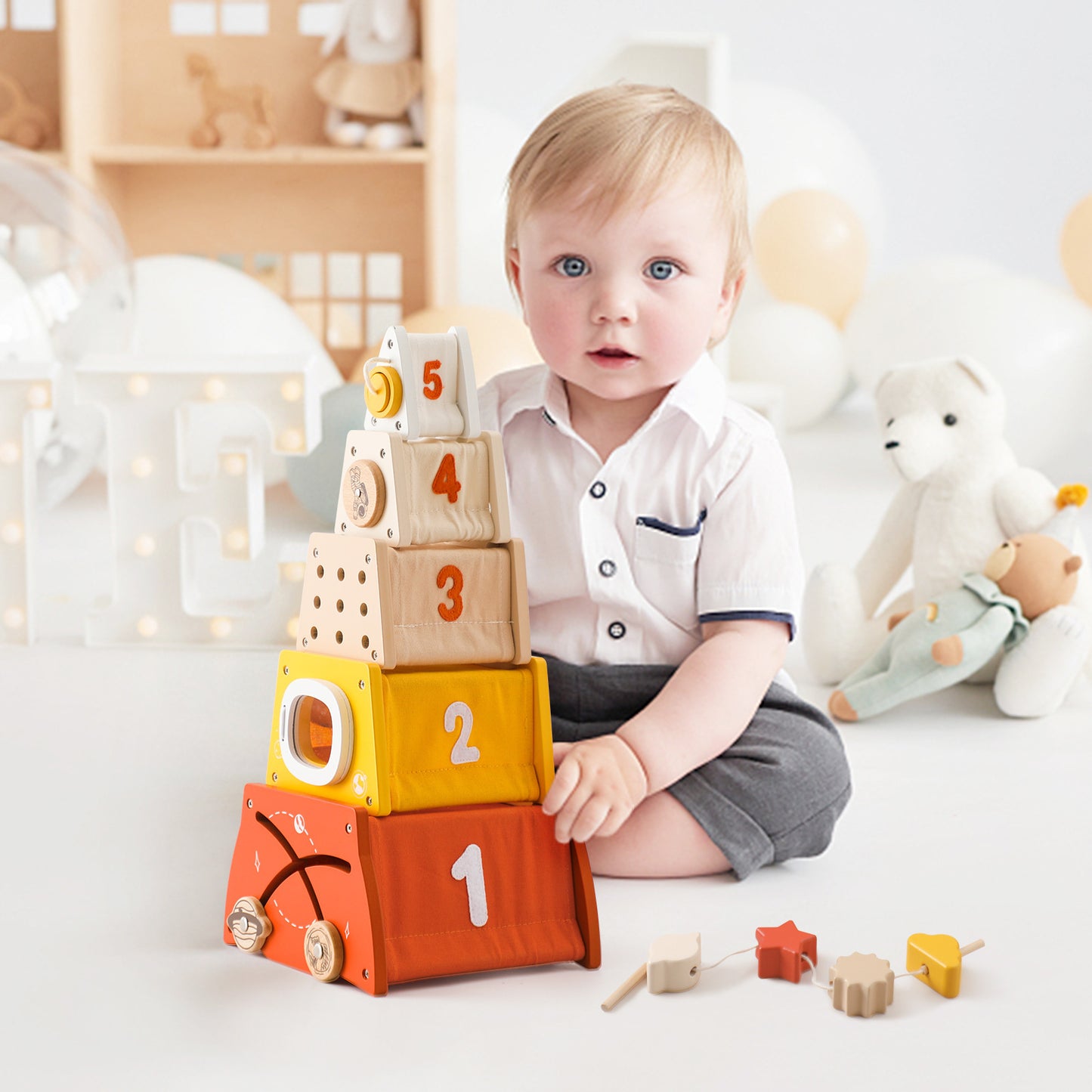 Montessori-Aktivitätswürfel aus Holz – 5-in-1-Lernspielzeug für Kleinkinder