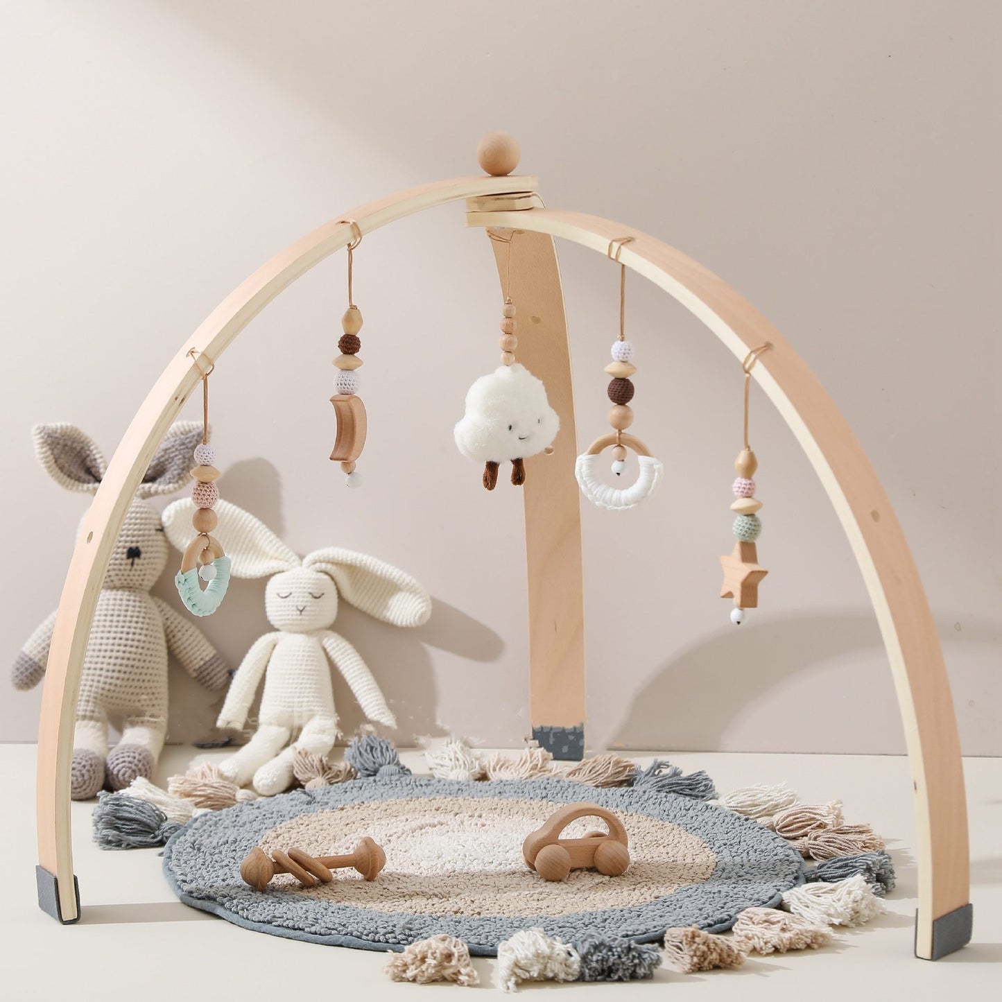 Natural Wooden Baby Play Gym – Montessori Sensory Activity Arch