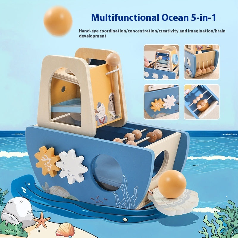 Ocean-Themed Wooden Activity Cube with Xylophone - Educational Toy for Toddlers