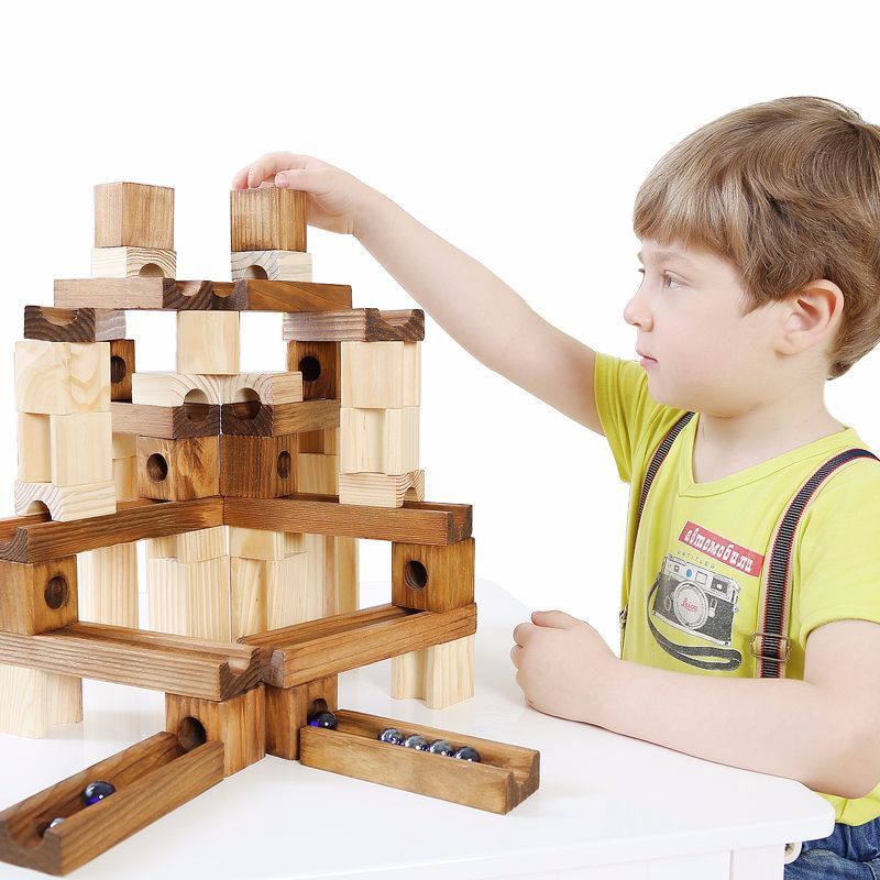 Murmelbahn-Konstruktionsset aus Holz – pädagogisches MINT-Spielzeug für Kinder