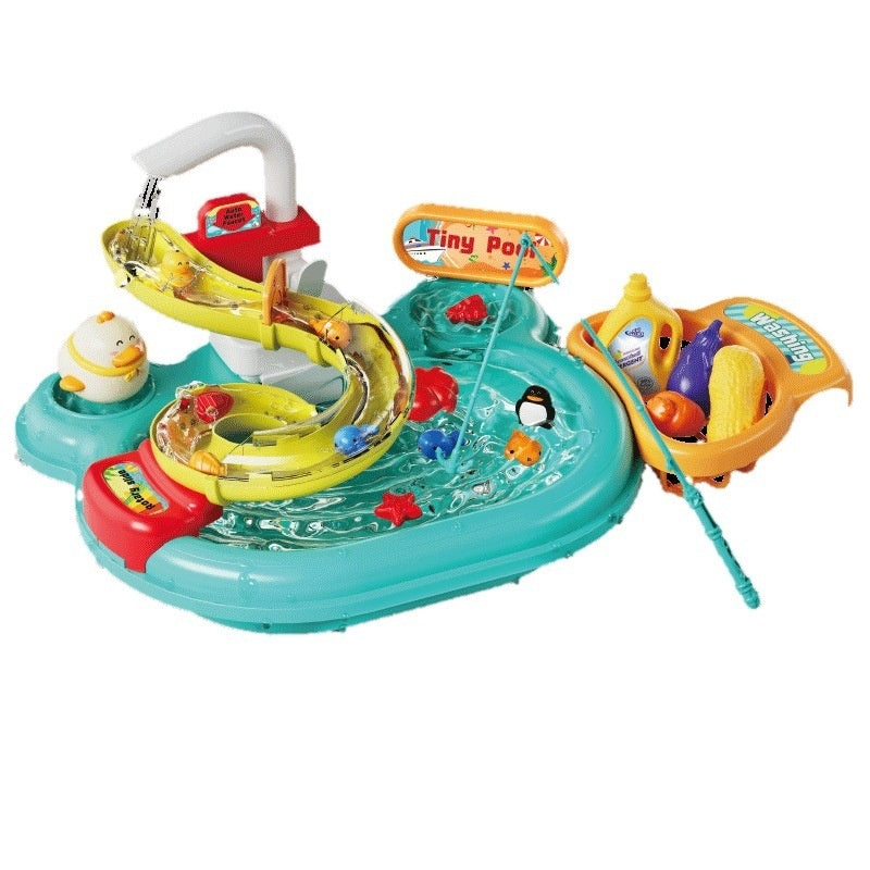 Children’s 2-in-1 water play toy with dishwasher and fishing station
