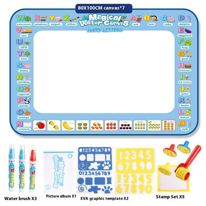 child drawing on a Montessori-inspired magic water mat