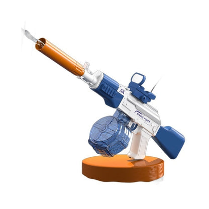 AK47 electric water gun with drum tank, blue & white summer toy blaster for kids outdoor play.