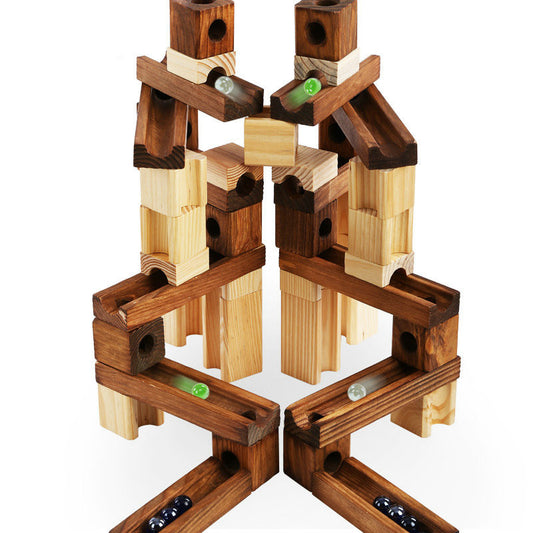 Wooden Marble Run Construction Set - Educational STEM Toy for Kids