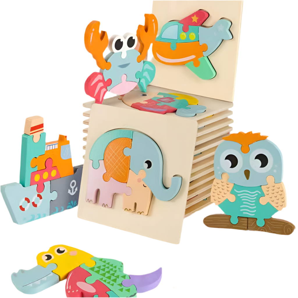 Cartoon three dimensional animal puzzle