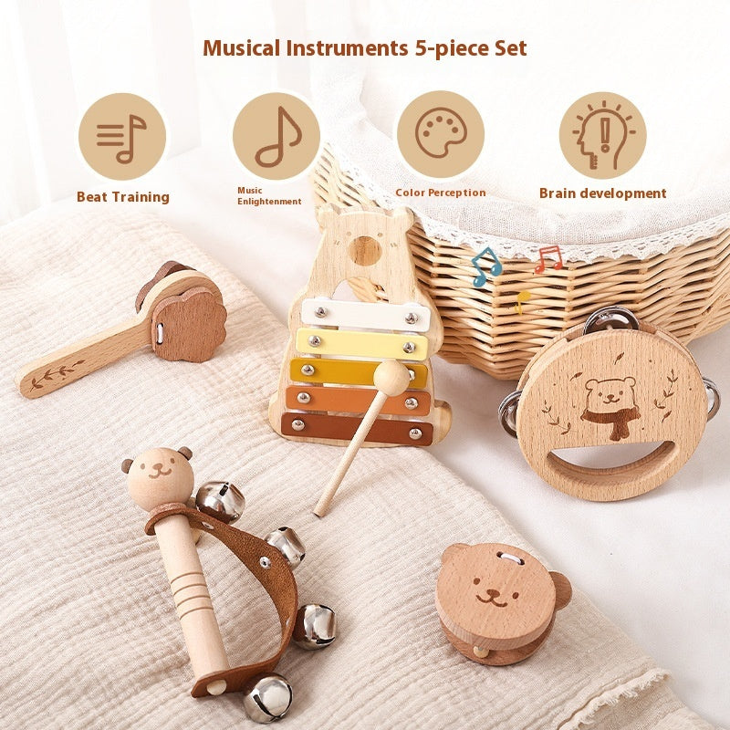 Wooden Teether Cute Baby Molar Handbell Moving