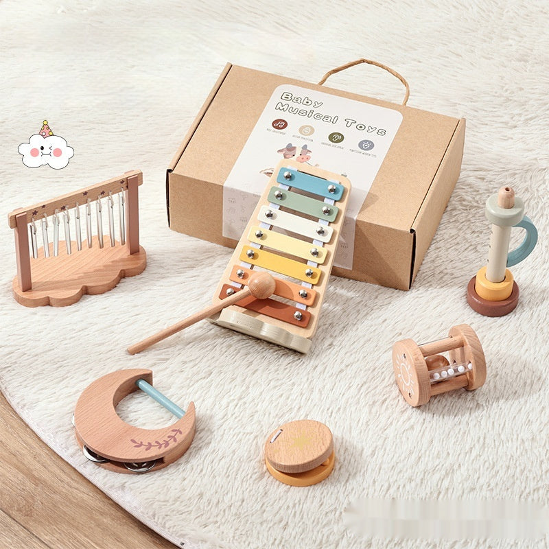 Cloud Percussion Instrument Piano Music Set: 6-Piece Wooden Baby Musical Toy Set