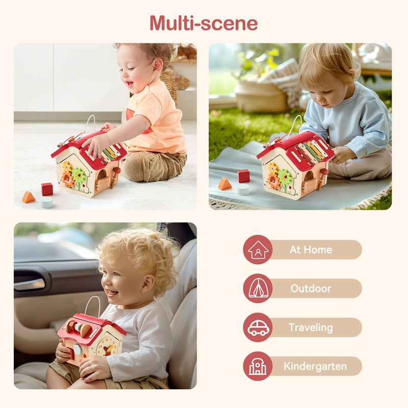 Multi-Functional Wooden Activity House Toy - Educational Fun for Toddlers