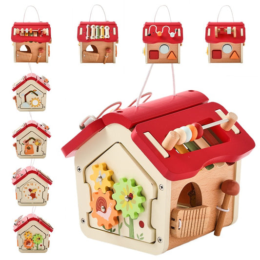 Multi-Functional Wooden Activity House Toy - Educational Fun for Toddlers