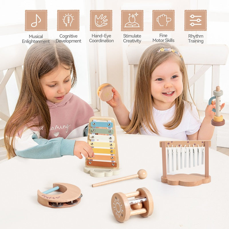 Cloud Percussion Instrument Piano Music Set: 6-teiliges Baby-Musikspielzeug-Set aus Holz