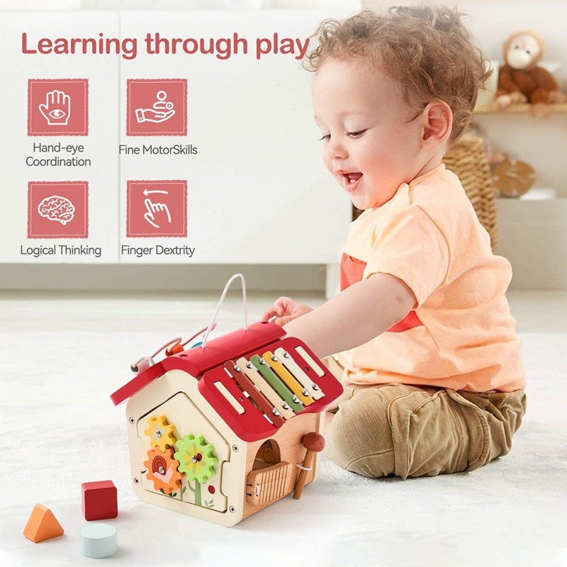 Multi-Functional Wooden Activity House Toy - Educational Fun for Toddlers