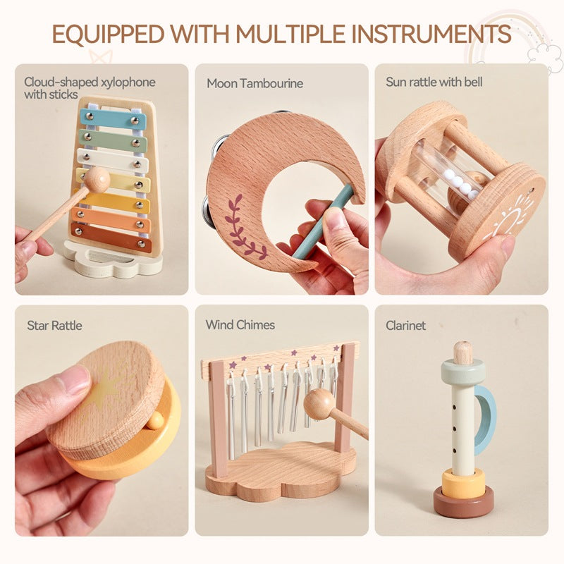 Cloud Percussion Instrument Piano Music Set: 6-teiliges Baby-Musikspielzeug-Set aus Holz