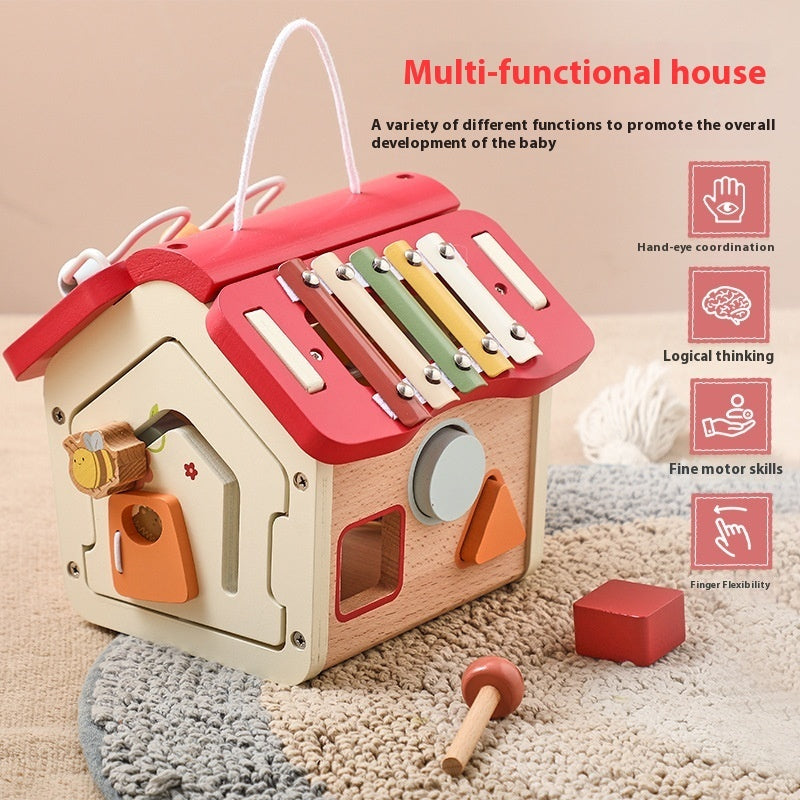 Multi-Functional Wooden Activity House Toy - Educational Fun for Toddlers