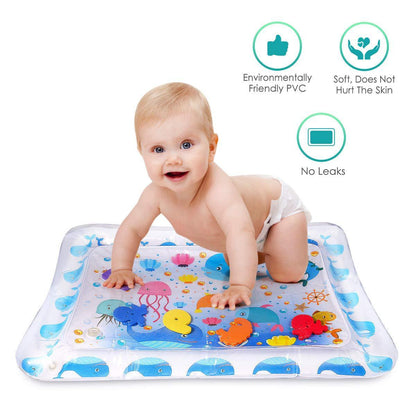 Baby sitting on an inflatable marine animal water mat