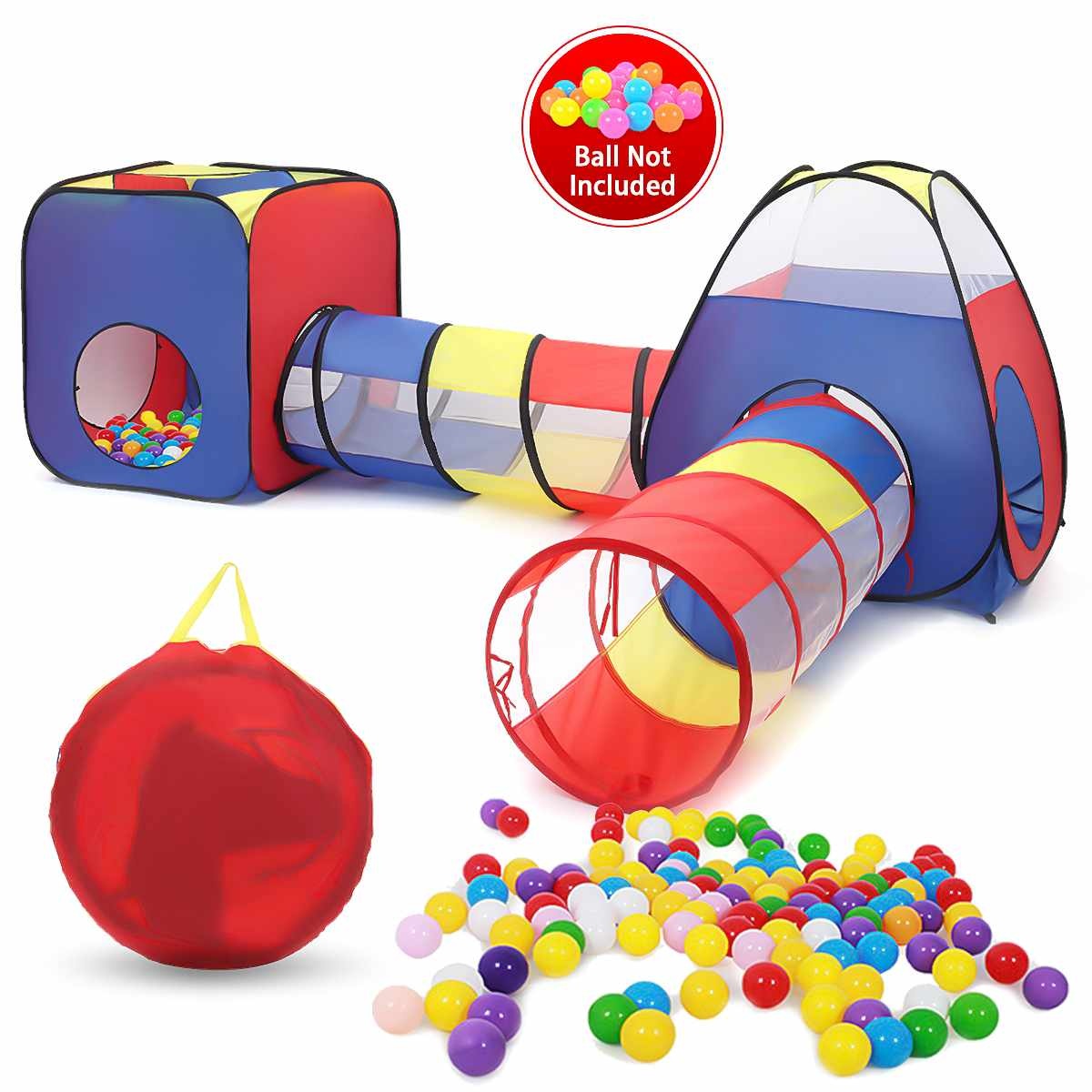 Colorful 3-in-1 kids play tent with tunnels and ball pit