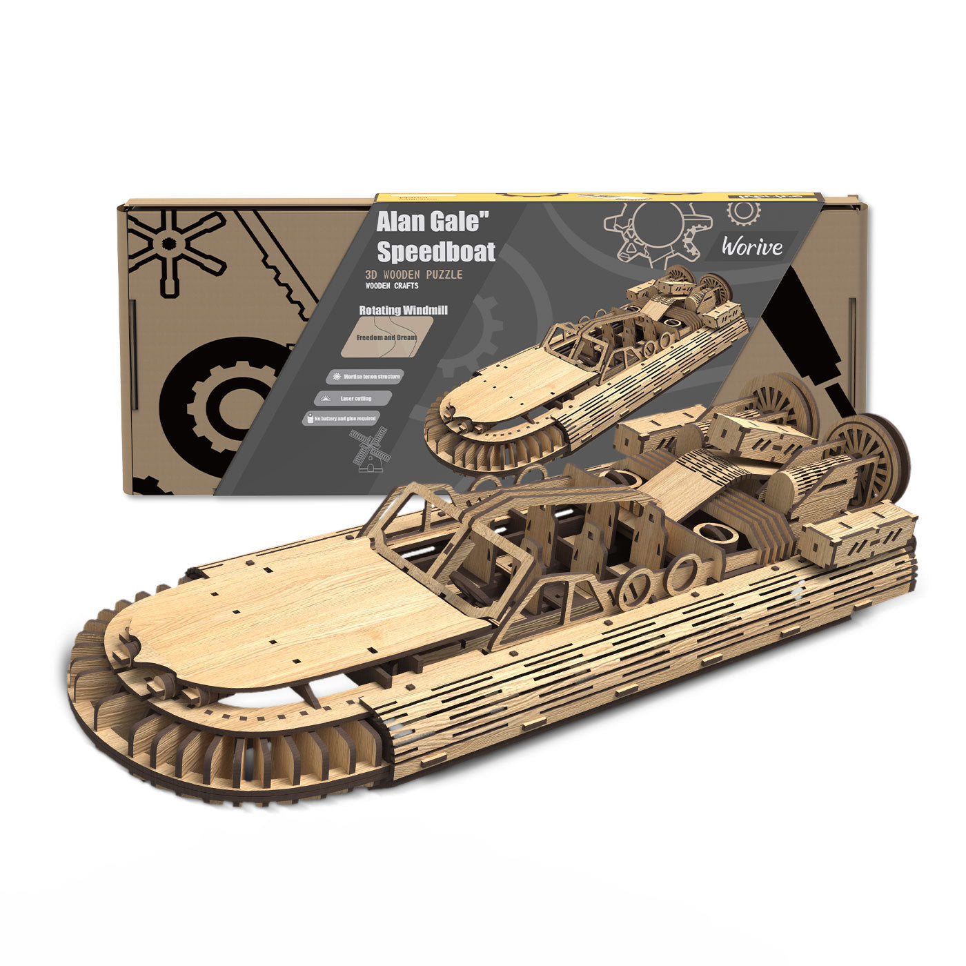 Creative Wooden Puzzle Motorboat - Premium Basswood 3D Puzzle for Adults & Kids