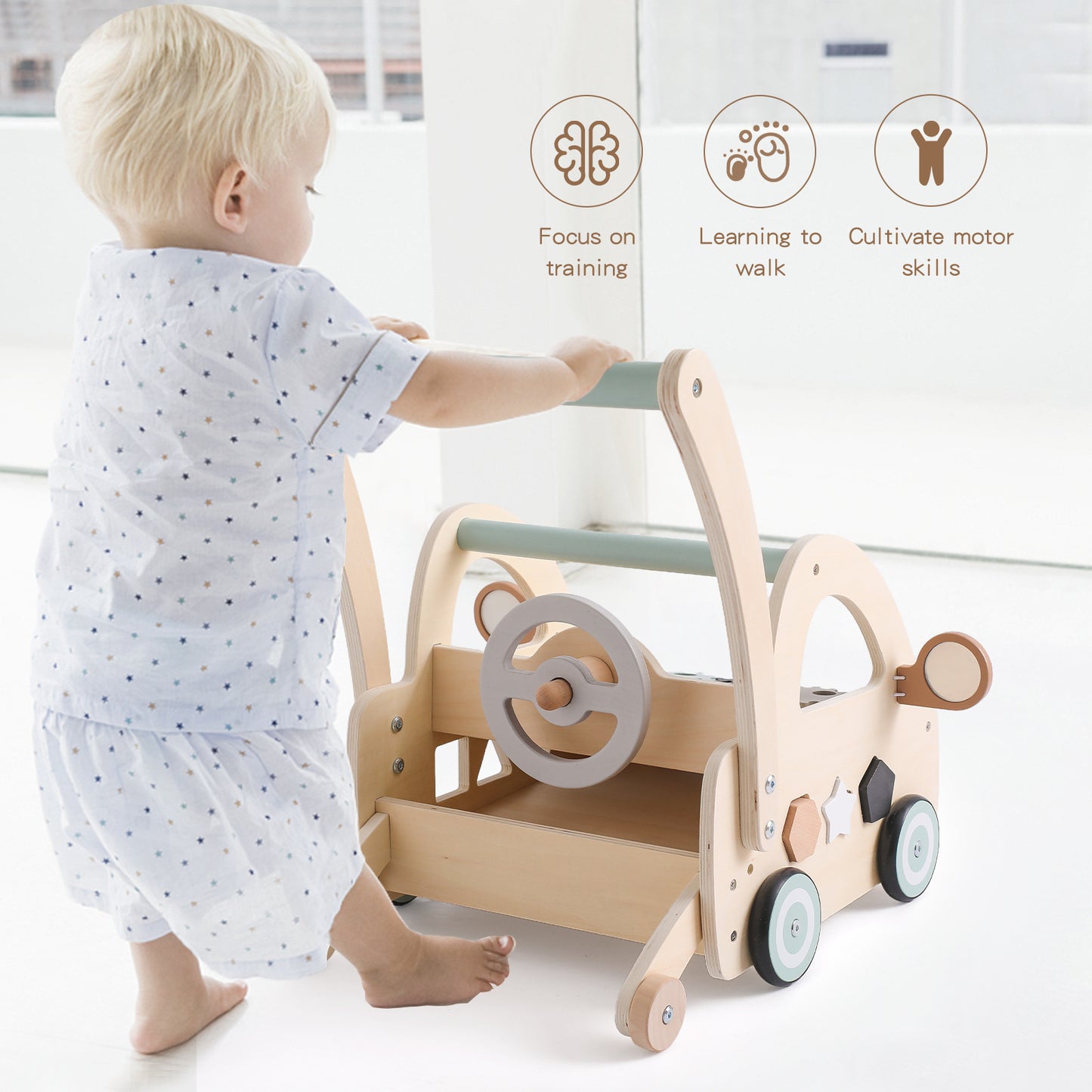 Children's Wooden Puzzle Multi-functional Walker