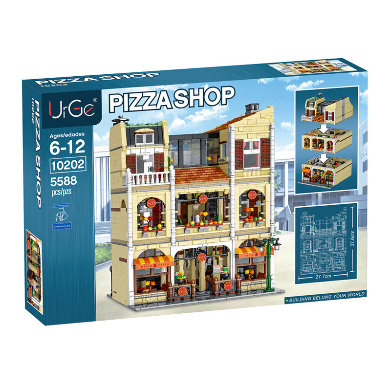 Pizza Shop Street View Series Town Scene Building Blocks Toy Model