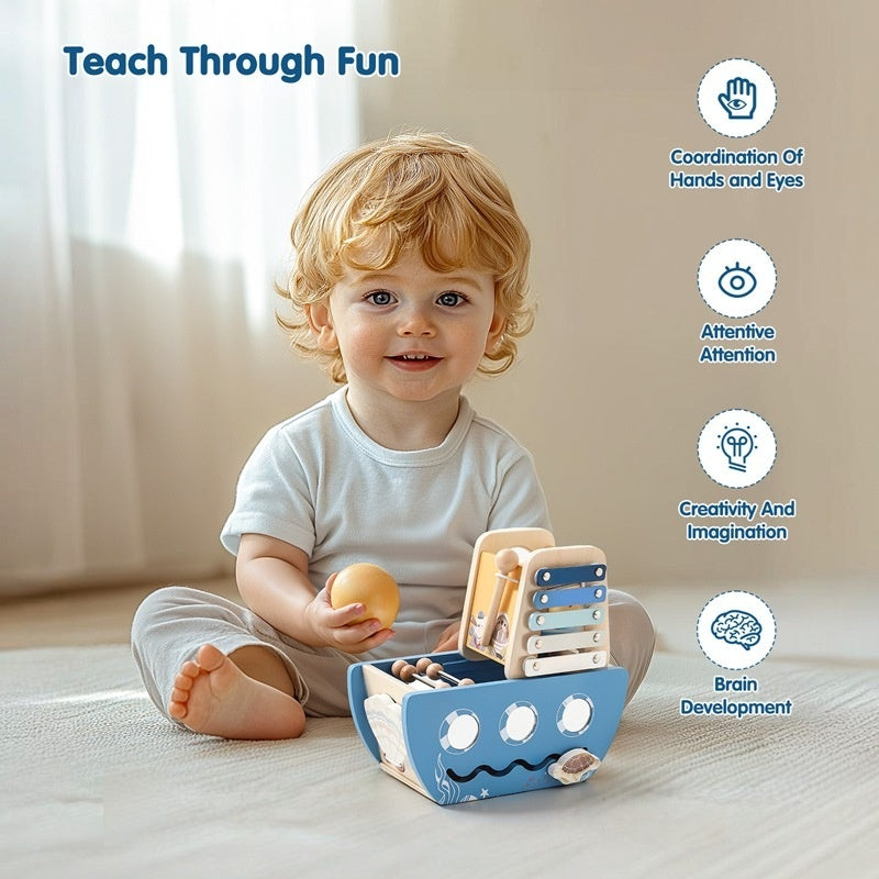 
                      
                        Ocean-Themed Wooden Activity Cube with Xylophone - Educational Toy for Toddlers
                      
                    