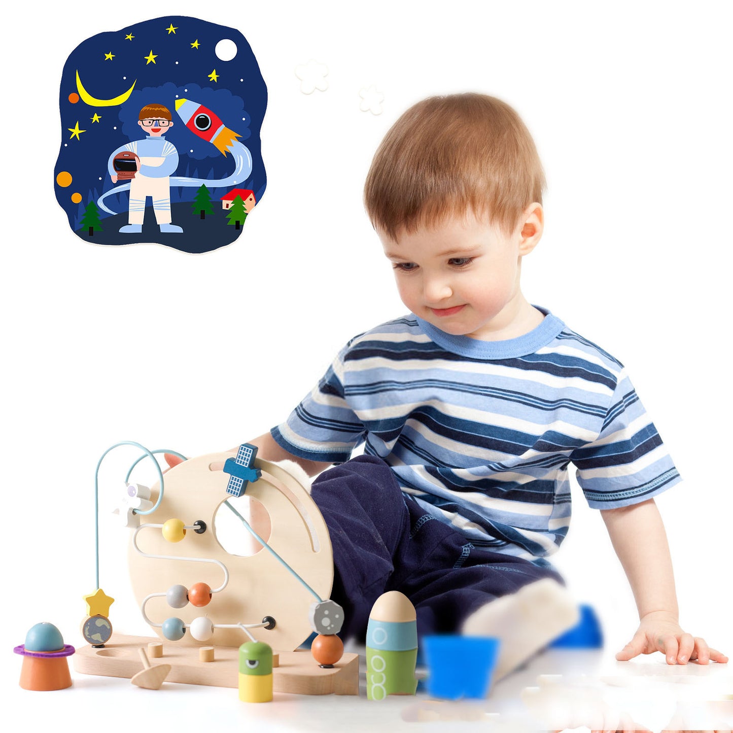 Kinderpuzzle mit Perlenspielzeug zum Thema Weltraumplanet