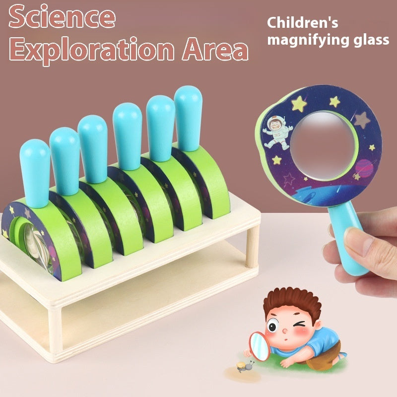 Children's Wooden Magnifying Glass Toy Scientific Experiment Observation Ability Training