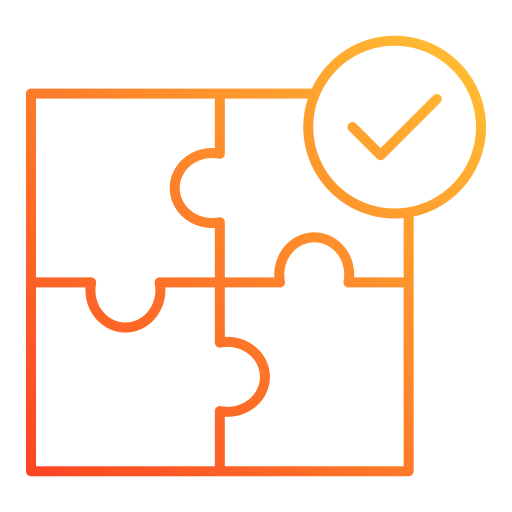 Icon of puzzle with checkmark representing logic and problem-solving in kids.

